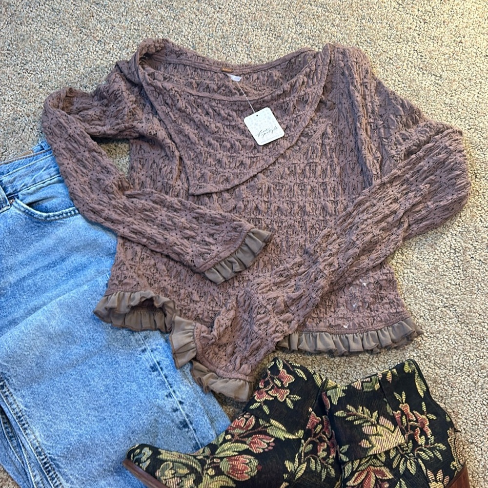 Brown Lace Long Sleeve Top